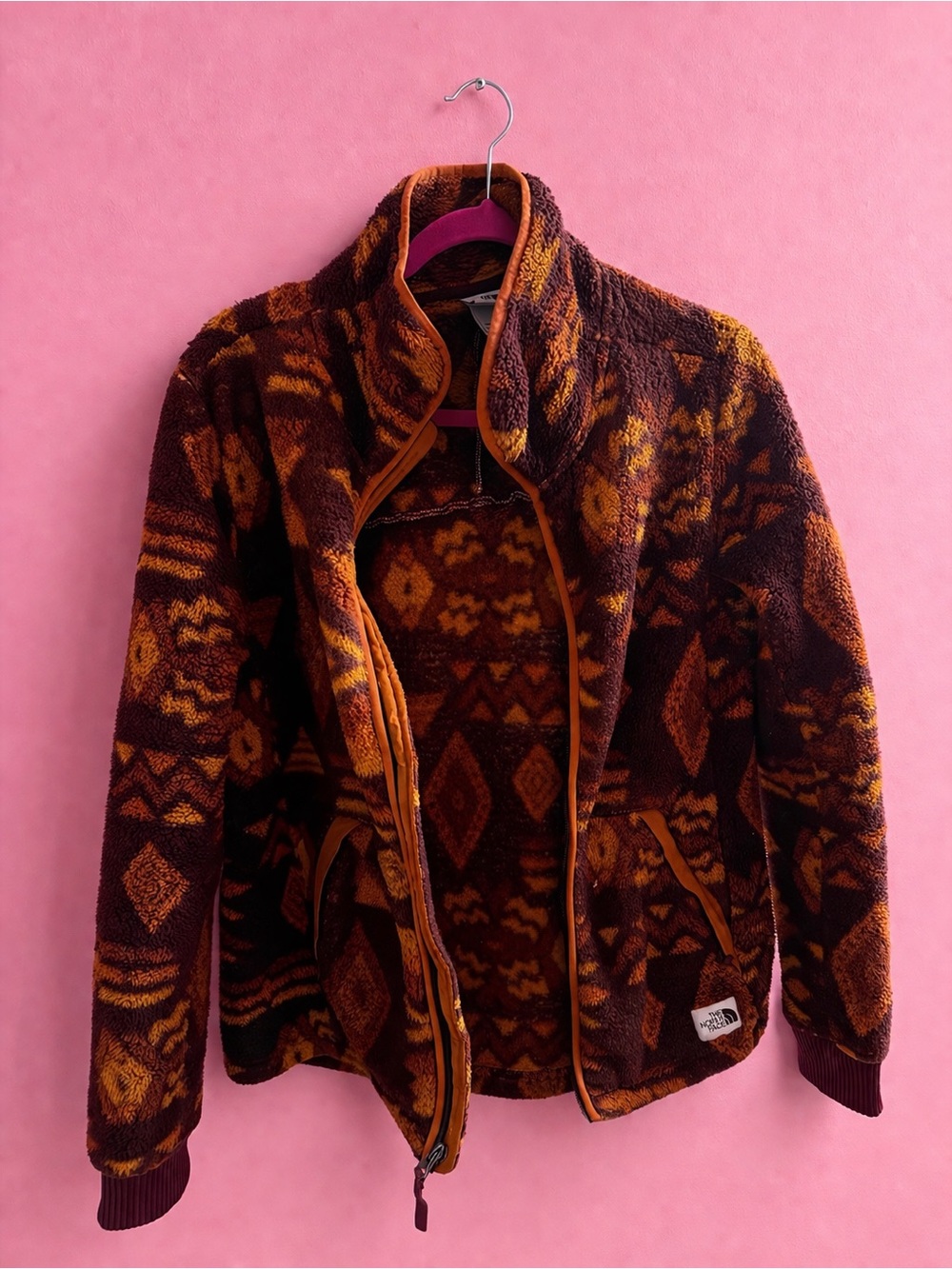 The North Face Women's Brown & Orange Patterned Teddy Jacket